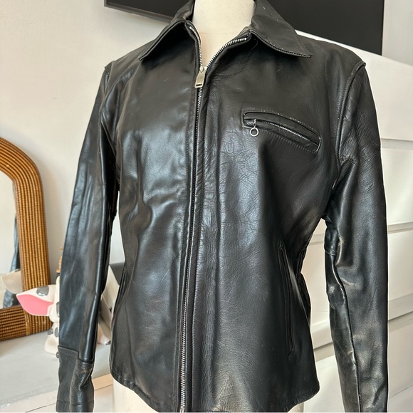 Vintage 1940’s Fidelity SPortswear Steerhide Leather black racer biker jacket - Picture 10 of 16